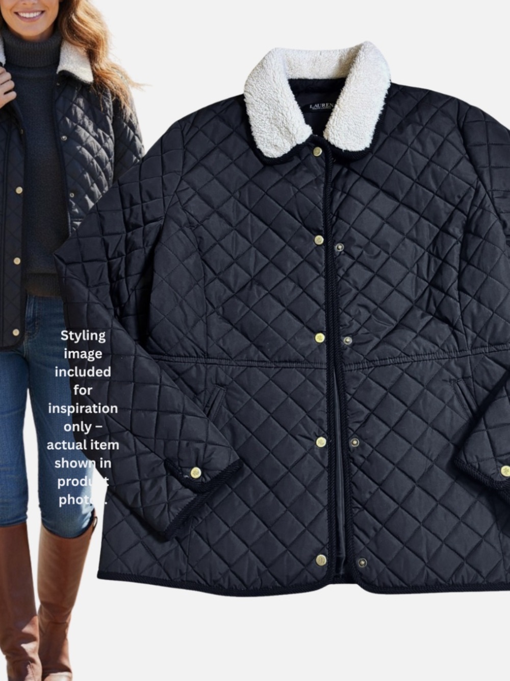 LRL Ralph Lauren Black Quilted Barn Jacket Old Money Lg